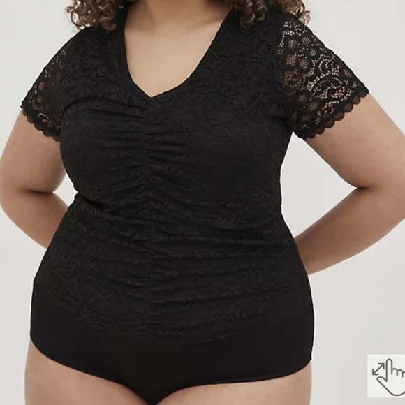 Torrid lace cinched little black short sleeve noir bodysuit plus 2X new - Picture 4 of 11